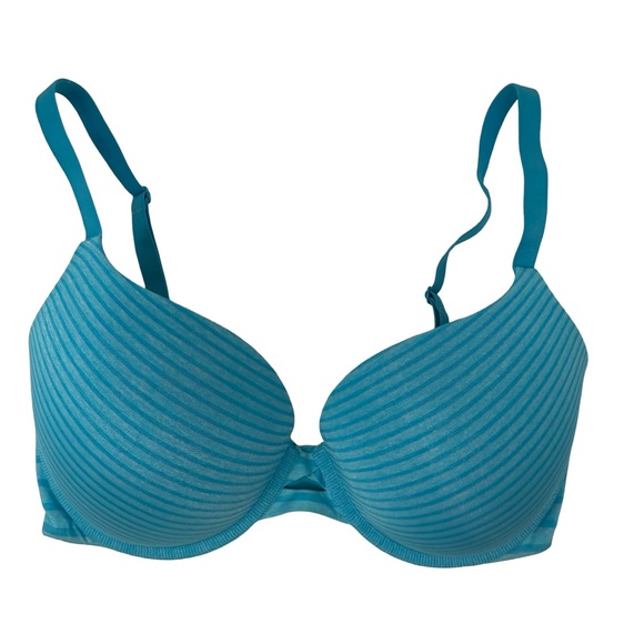 Victoria’s Secret Aqua Blue Stripe Perfect Shape Underwire Padded Bra Size 34DDD - Picture 1 of 9